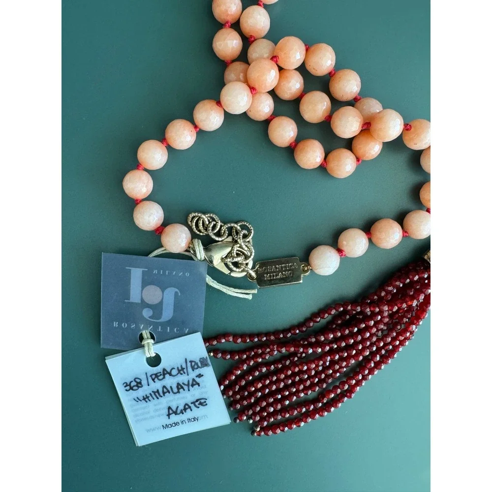 Rosantica Milano Tassel Necklace Women OS Peach Ruby Agate Himalaya NWT